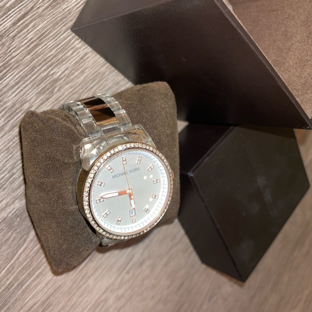 Rose gold and plexi Michael Kors watch